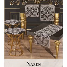 Ceki Home Salon Takımı 5 Parça Tül İşlemeli Masa Örtüsü Runner Seti Çeyizlik Nazen Model No 96584 Bej