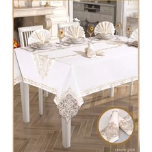 Elegant Linen 26 Parça 12 Kişilik Krem-Gold 160 × 260 cm Masa Takımı