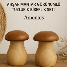 Empressco 2'li Doğal Ahşap Mantar Tasarımlı Tuzluk ve Biberlik Seti | Şık Sunum Mantar Tasarımlı Baharatlık