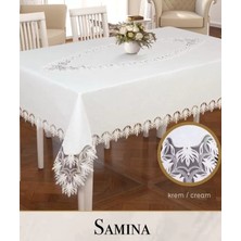 Ceki Home Gardenya Keten Masa Örtüsü Tablecloth 155x220 cm Yemek Masası Örtüsü Samina Model Krem