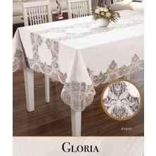 Ceki Home Krem Gloria Model Keten 160x260 cm Dantelli Dekoratif Yemek Masası Örtüsü