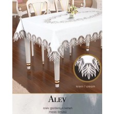 Alev Model Gardenya Keten 160X220 cm Tek Masa Örtüsü Krem Dantelli Premium Tablecloth
