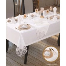 Ceki Home Taç Keten Krem-Krem 12 Kişilik 26 Parça 160 × 220 cm Şık Premium Sofra Takımı