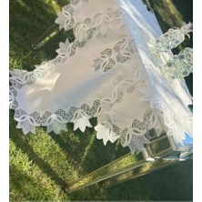 Salon Takımı Krem-Krem Kayla Model 5 Parça Keten Dantelli Runner Seti