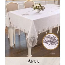 Ceki Home 160x260 cm Gardenya Keten Anna Model Krem Tek Masa Örtüsü Zarif Yemek Masası