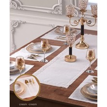 Ceki Home Zara Supla Takımı Masa Seti 6 Kişilik 7 Parça Supla Runner Set Krem-Krem