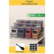 Empressco 12 Li 450 ml Metal Standlı Baharatlık Seti Etiket ve Kaşık Hediyeli Baharat Standı Rafı