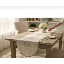 Ceki Home Masa Üzerine Runner, Masa Runneri Altın Simli İşlemeli Detaylı Simella 50 x 140 cm