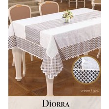 Ceki Home Diorra Model Krem-Gold Keten 160x220 cm Kendinden Runnerli Şık Masa Örtüsü