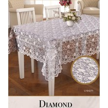 Dertsiz Işlemeli Daimond Model Krem 160X220CM Dantelli Tek Masa Örtüsü Yemek Masası