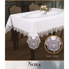 Ceki Home Keten Masa Örtüsü Tablecloth 155x220 cm Yemek Masası Örtüsü Nora Model Krem-Krem