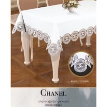160X260 cm Chanel Model Gardenya Keten Krem-Krem Masa Örtüsü Şık Dekoratif