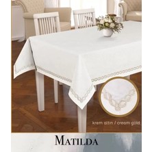 Ceki Home 155X260 cm Matilda Model Krem-Altın Yemek Masası Örtüsü Keten Tablecloth Şık Tasarım