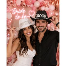 Bkmc Party Bride & Groom Taşlı Şapka Seti – Gelin Damat 2'li Kovboy Şapkası, Bekârlığa Veda Aksesuarı Bride To Be Seti Süsü