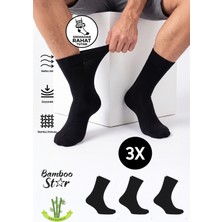 Bamboo Star Erkek Bambu Siyah Diyabetik Dikişsiz Şeker Hastası Çorabı Sıkmaz Iz Bırakmaz Premium 3' Lü Paket