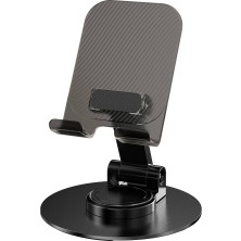 Lyon Tech Zore Ms-14 360° Dönebilen Katlanabilir Karbon Çelik Telefon Tablet Standı Sert Abs Tutuculu