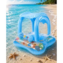 Empressco Kara Mavi Gölgelikli Tenteli Çocuk Deniz Simiti Baby Float Bebek Deniz Simiti 0-3 Yaş Bebek Botu