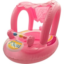 Empressco Yuvarlak Pembe Oyuncaklı Gölgelikli Tenteli Çocuk Deniz Simiti Baby Float Bebek Deniz Simiti 0-3 Yaş Bebek Botu Pembe