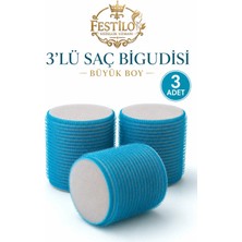 Festilo 3’lü Büyük Boy Saç Bigudisi 6 cm Süngerli Kendinden Tutucu Hacim Bigudisi