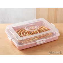 Abnturk Dikdörtgen Pasta Börek Kek Saklama Kabı Taşınabilir Sunum Fanusu 43X29CM