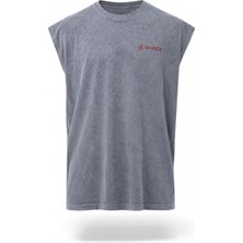Shock Man Shock Sportswear Erkek Kolsuz Fitness Tişörtü Asit Gri Metalik Kırmızı Logo M