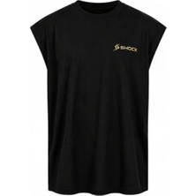 Shock Man Shock Sportswear Erkek Kolsuz Fitness Tişörtü Siyah Metalik Gold Logo Xl