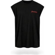 Shock Man Shock Sportswear Erkek Kolsuz Fitness Tişörtü Siyah Metalik Kırmızı Logo L