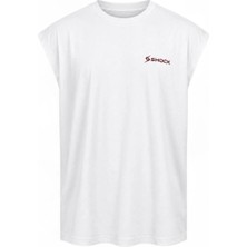 Shock Man Shock Sportswear Erkek Kolsuz Fitness Tişörtü Beyaz Metalik Kırmızı Logo Xl