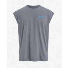 Shock Man Shock Sportswear Erkek Kolsuz Fitness Tişörtü Asit Gri Metalik Mavi Logo M