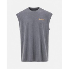 Shock Man Shock Sportswear Erkek Kolsuz Fitness Tişörtü Asit Gri Metalik Gold Logo M