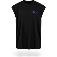 Shock Man Shock Sportswear Erkek Kolsuz Fitness Tişörtü Siyah Metalik Mavi Logo M