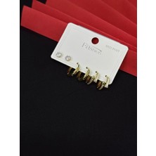 Melisa Takı & Aksesuar 316L Çelik Fashıon Gold Renk 6lı Set Zirkon Taşlı Küpe
