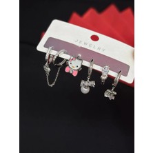 Melisa Takı & Aksesuar 316L Çelik Jewelry Gümüş Renk 6lı Set Zirkon Taşlı Küpe