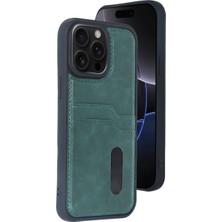 Apple Iphone 14 Pro Max Kılıf Sara Kartvizitli Deri Kılıf - Koyu Yeşil
