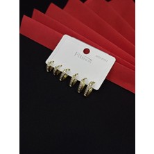 Melisa Takı & Aksesuar 316L Çelik Fashıon Gold Renk 6lı Set Zirkon Taşlı Küpe