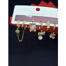 Melisa Takı & Aksesuar 316L Çelik Jewelry Gold Renk 6lı Set Zirkon Taşlı Küpe