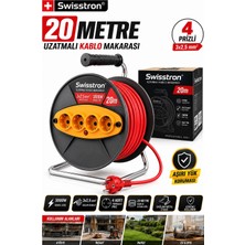SwissTron Seyyar Atölye ve Ev Tipi 4 Prizli Makaralı Uzatma Kablosu | 3x2,5mm | 20 Metre Uzatmalı Tam Set