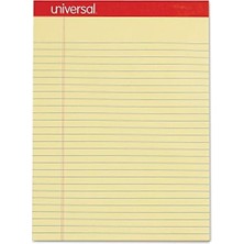 Universal 10630 Delikli Kenar Yazma Defteri, Yasal/kenar Boşluğu Kuralı, Mektup, Kanarya, 50 Yaprak (Paket Başına 12 Ped)