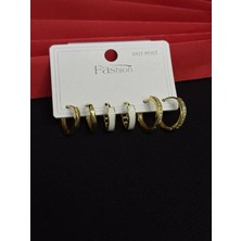Melisa Takı & Aksesuar 316L Çelik Fashıon Gold Renk 6lı Set Zirkon Taşlı Küpe
