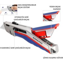 WP213015 Ağır Hizmet Alüminyum Gövde Otomatik Geri Çekilebilir Rötuş Maket Bıçağı + 5 Adet Yedek Bıçak
