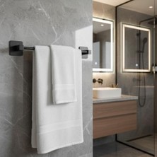 Siyah Uzun Havluluk – Duvara Monte Yapışkanlı Metal Havlu Askısı 42 Cm, Mat Siyah Banyo Aksesuarı