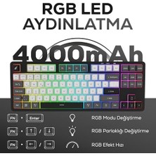 Hawk Gaming HK220 Membrane Rgb Kablosuz/bluetooth Siyah Beyaz Tkl Türkçe Gaming Klavye