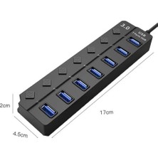 H-507 7 Port USB 3.0 Hub Çoklayıcı Işıklı Açma Kapama Düğmeli Splitter Windows Uyumlu Çoğaltıcı Switch 5 Gbps