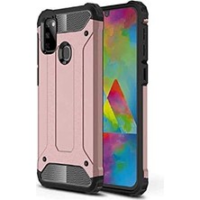 Galaxy M21 ile Uyumlu Çift Katman Koruyucu Crash Military Tank Kılıf - Rose Gold
