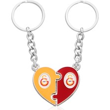 Galatasaray Kişiye Özel Çift Kalp Anahtarlık - Sevgiliye Hediye