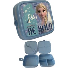 Frozen Beslenme Kutusu Mavi 4 Bölmeli Kız Figürlü 1 Adet Elsa Yemek Saklama Kabı Mavi Beslenme Çantası