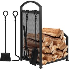 Somineco Somıneco 5 Li Ithal Metal Odunluklu Tel Detaylı Şömine-Soba Maşa Takımı Aksesuar Seti SS-0012