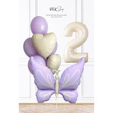 Retro Lila Kelebek Tema Doğum Günü Balon Zinciri Seti