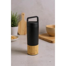 Bambum Janna - Bambu Desenli El Termosu Siyah 600ML