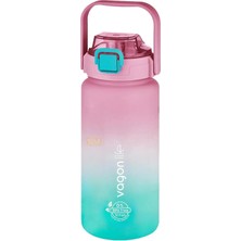 Generic 1500ML Pipetli/pipetsiz Kullanım Kulplu Askılı Çift Renkli Motivasyon Matarası (Pembe-Mavi)